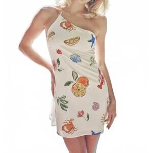 NEW PRETTY GARBAGE costa one shoulder mini dress in ivory multi
